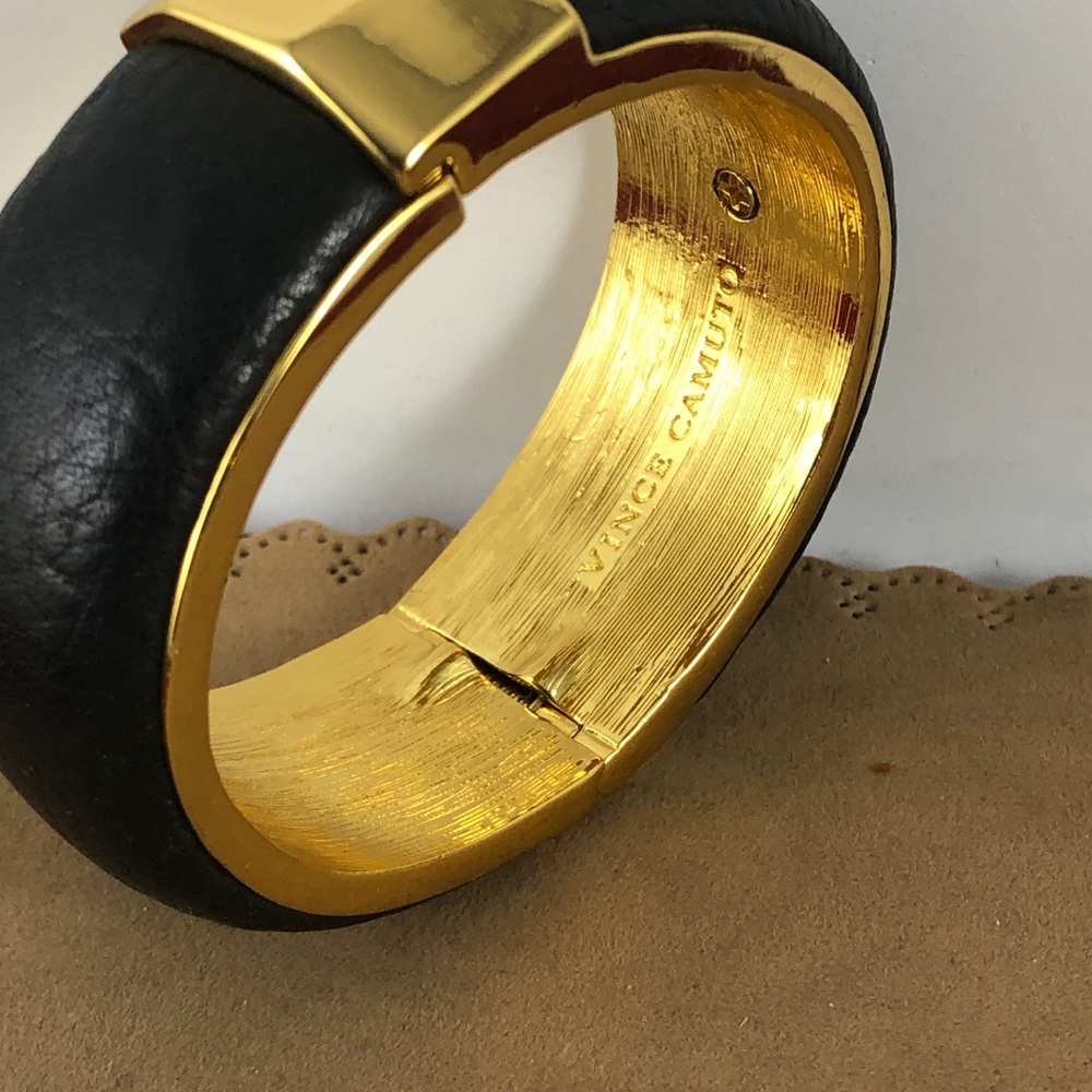 Vince Camuto Leather Covered Gold Tone Bangle - Picture 4 of 7